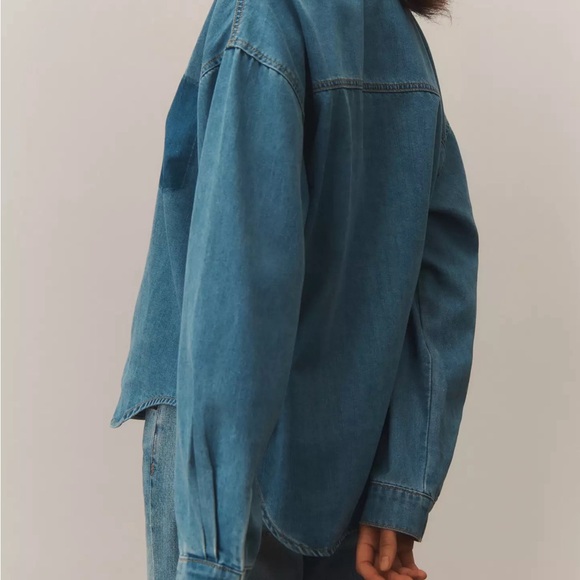 Anthropology Long-Sleeve Burnout Pocket Denim Buttondown Shirt - Picture 4 of 9